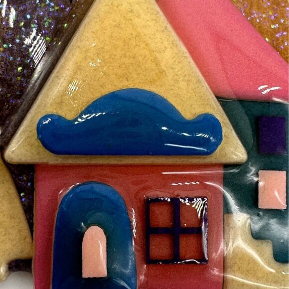 Vintage House Pins by Lucinda Brooch Pink Blue Glitter Cottagecore Retro Jewelry - Picture 5 of 10